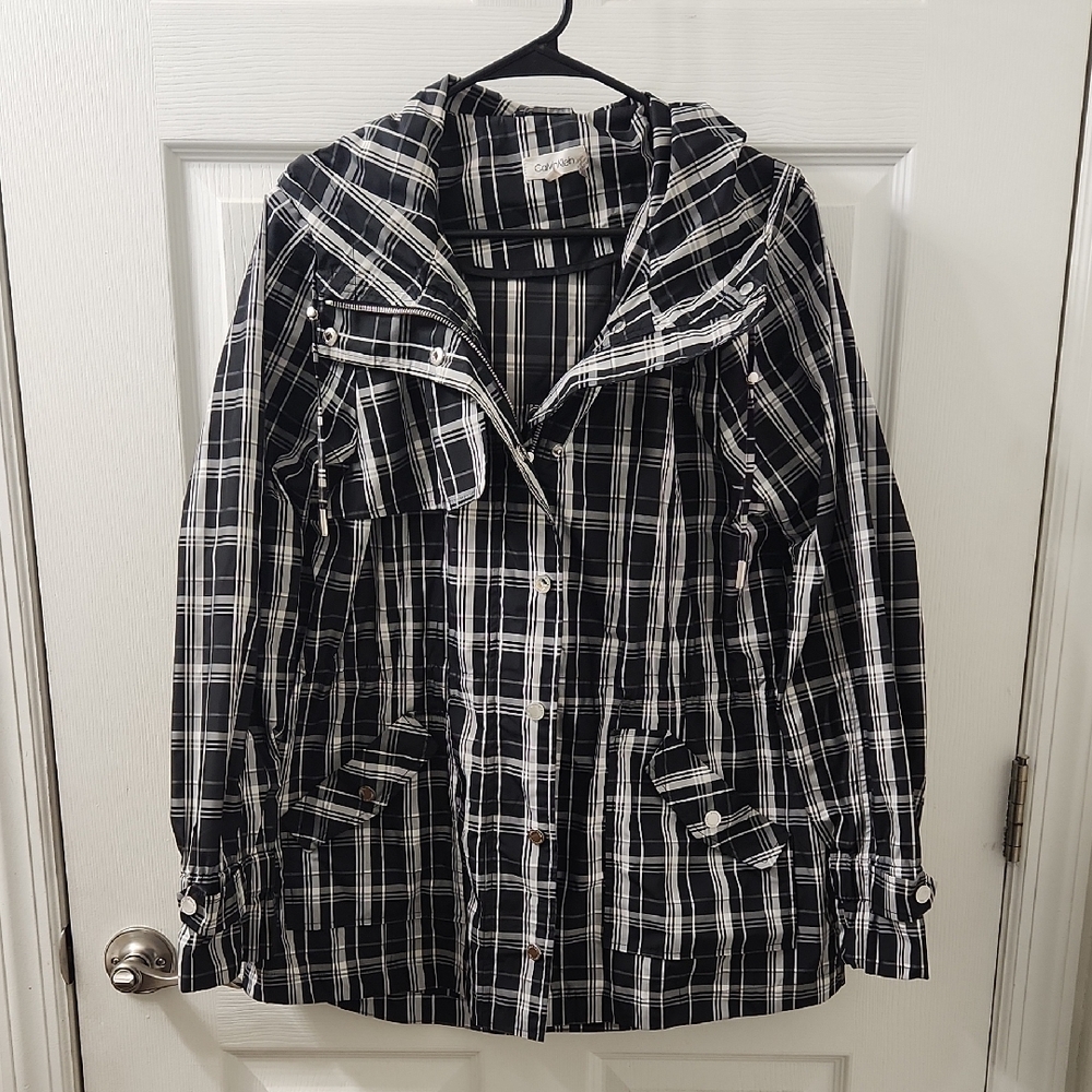 Calvin Klein Black and White Plaid Utility Jacket
